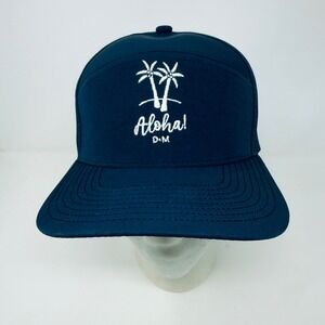 Aloha! D.M Navy Blue Snapback Hat Perforated 5-Panel Palm Tree Hawaii Cap